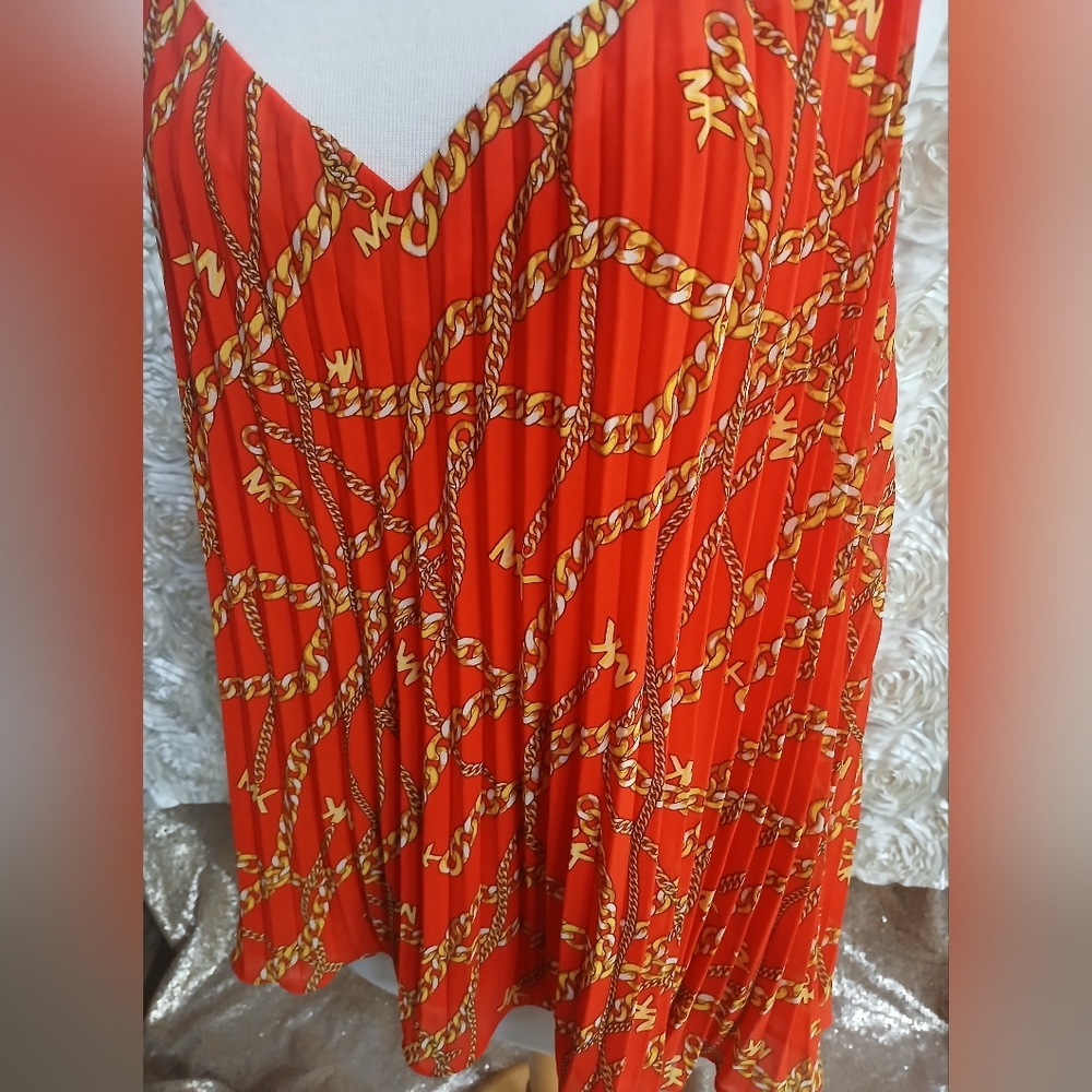 Michael Kors Women's Red Chain Print Top Xl - Picture 3 of 8